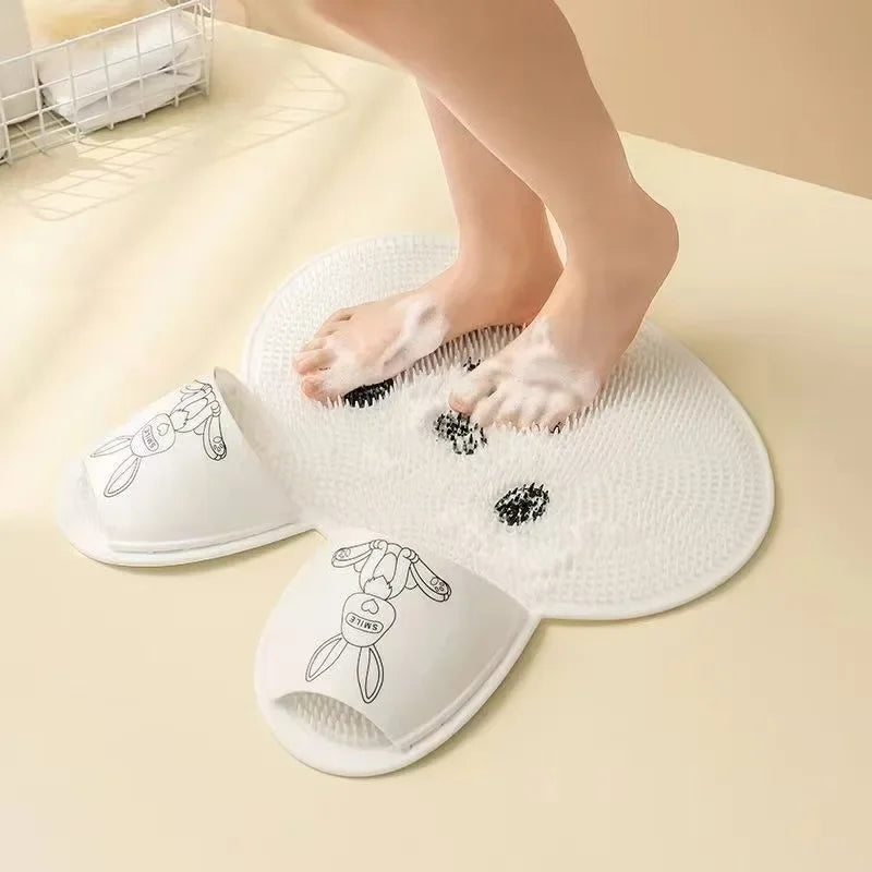 Rabbit Anti-Slip Shower Mat with Suction Cups - Circular Massage Foot Scrubber & Back Scrubber